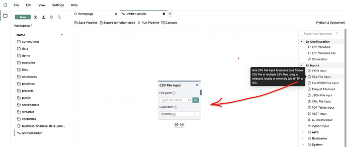 Drop a CSV Input component